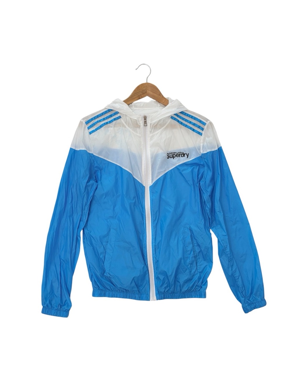 Superdry Blue and White Hooded Windbreaker Jacket